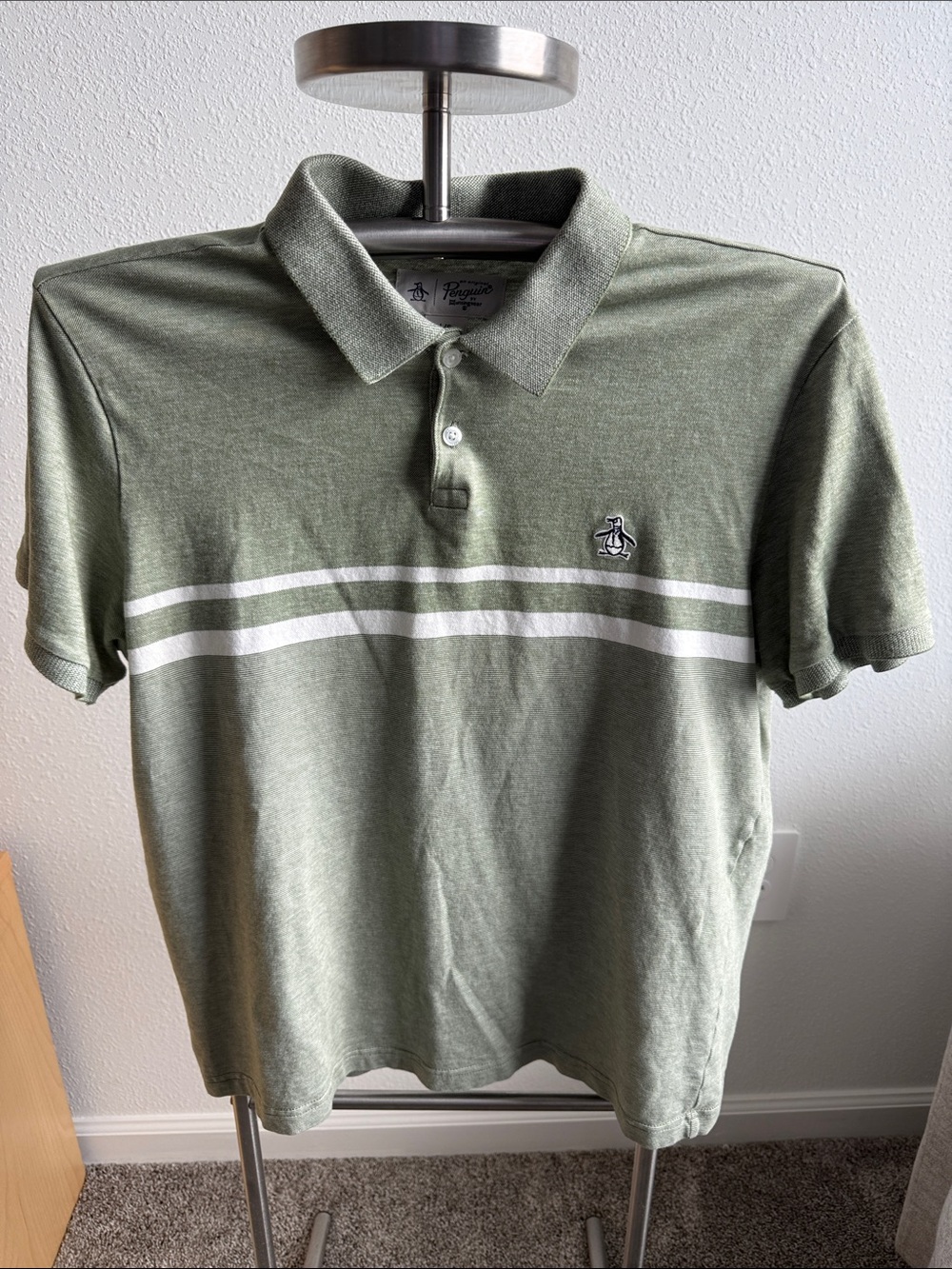 Original Penguin Olive Green Polo with White Chest Stripes